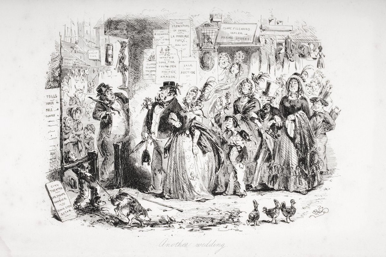 Egy másik esküvő, Charles Dickens (1812-70) „Dombey és fia” című illusztrációja, amely először 1848-ban jelent meg alkotó: Hablot Knight Browne