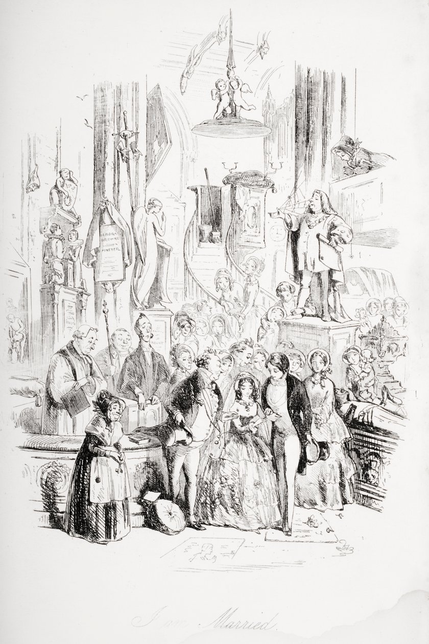 Nős vagyok, illusztráció Charles Dickens (1812-70) „David Copperfield” című művéből, amely először 1850-ben jelent meg alkotó: Hablot Knight Browne