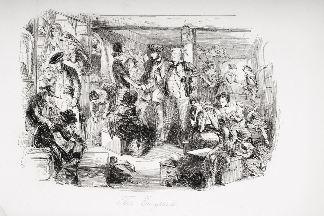 Az emigránsok, Charles Dickens (1812-70) „David Copperfield” című művének illusztrációja, amely először 1850-ben jelent meg (litho) alkotó: Hablot Knight Browne