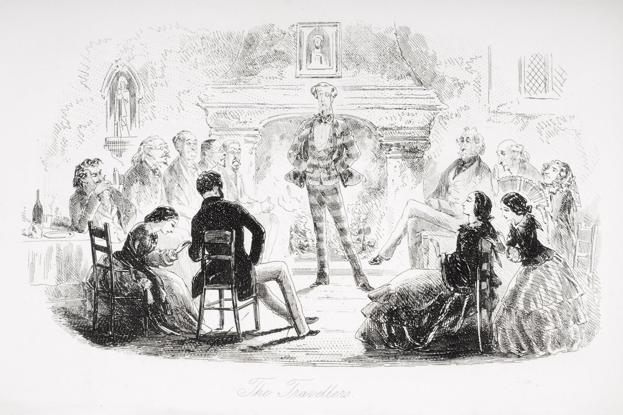 Az utazók, Charles Dickens (1812-70) „Hét szegény utazó” című illusztrációja, először 1854-ben jelent meg alkotó: Hablot Knight Browne