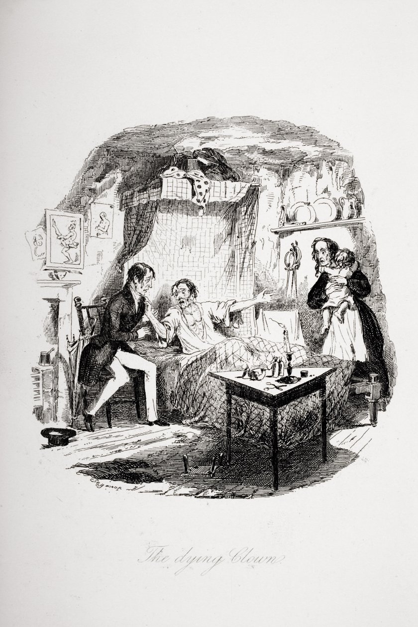 A haldokló bohóc, illusztráció Charles Dickens (1812-70) 1837-ben megjelent "The Pickwick Papers" című művéből. alkotó: Hablot Knight Browne