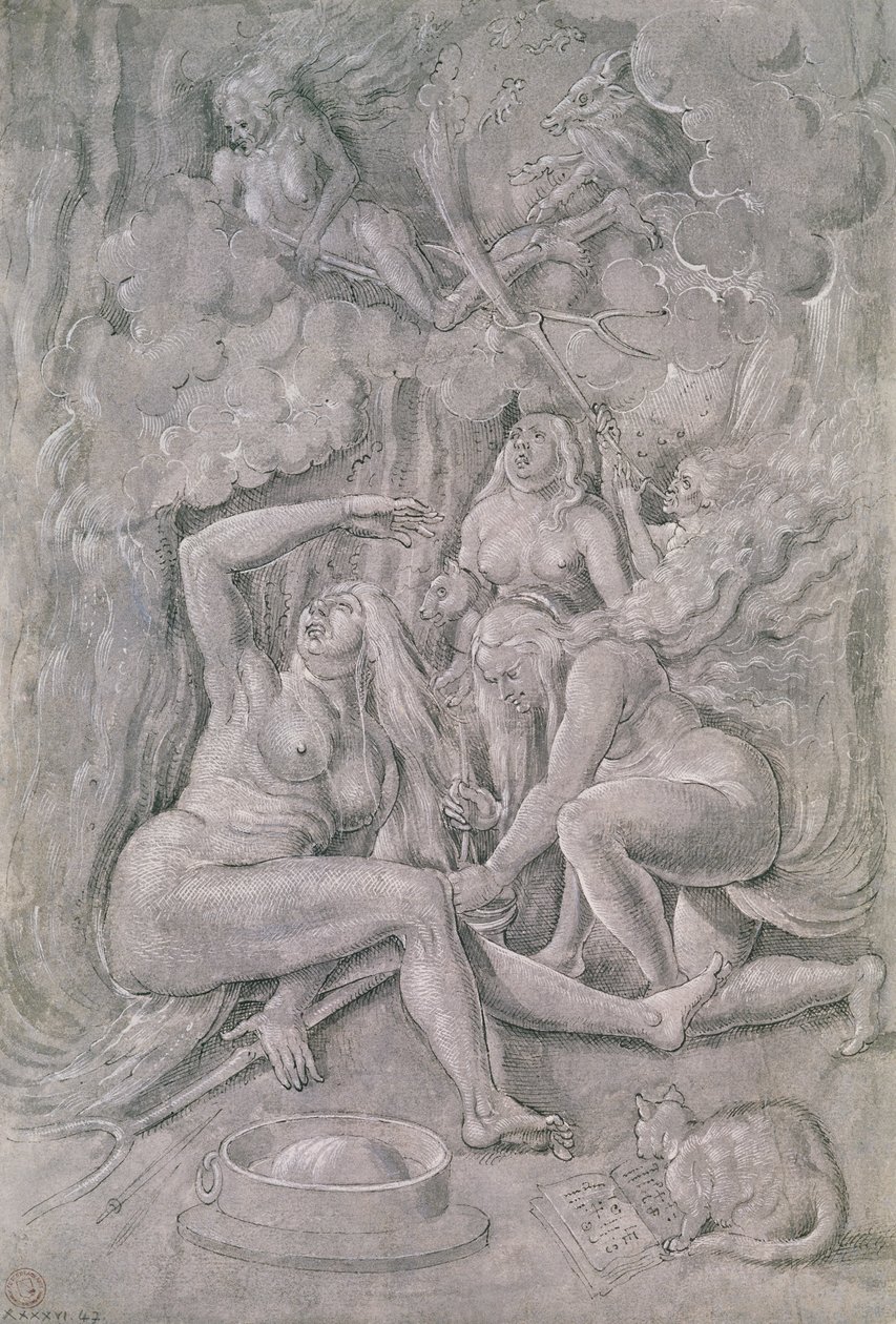 A Boszorkányok szombatja, 1515 körül (toll, tinta és gouache papíron) alkotó: Hans Baldung Grien