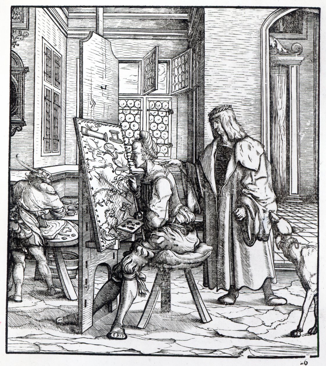 A császár a művész műtermében, illusztráció a "Der Weisskunig"-ból, 1509-18 alkotó: Hans Burgkmair