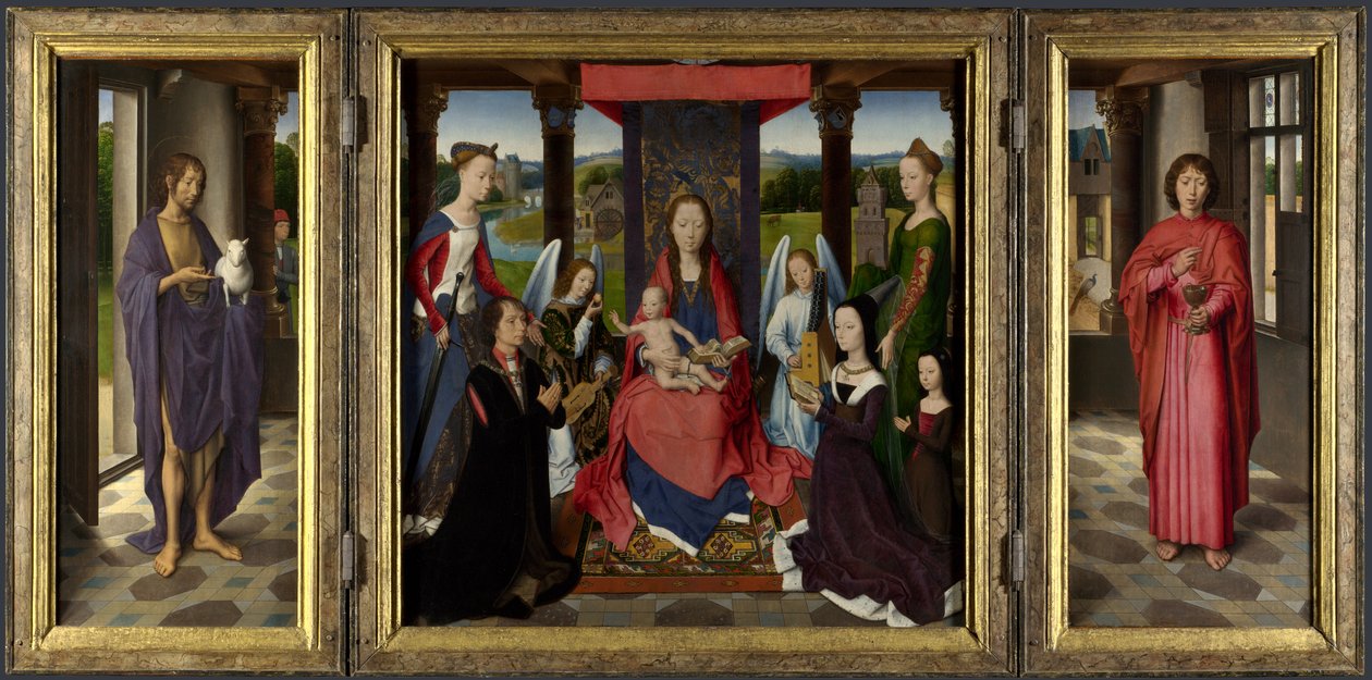 Mária a gyermekkel, szentek és adományozók alkotó: Hans Memling