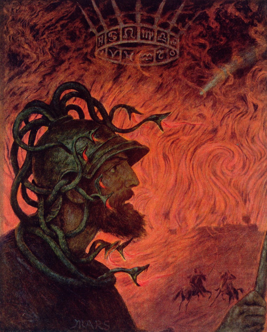 Mars, illusztráció a „Festkalender”-ből, Lipcsében 1910 körül (színes litográfia) alkotó: Hans Thoma