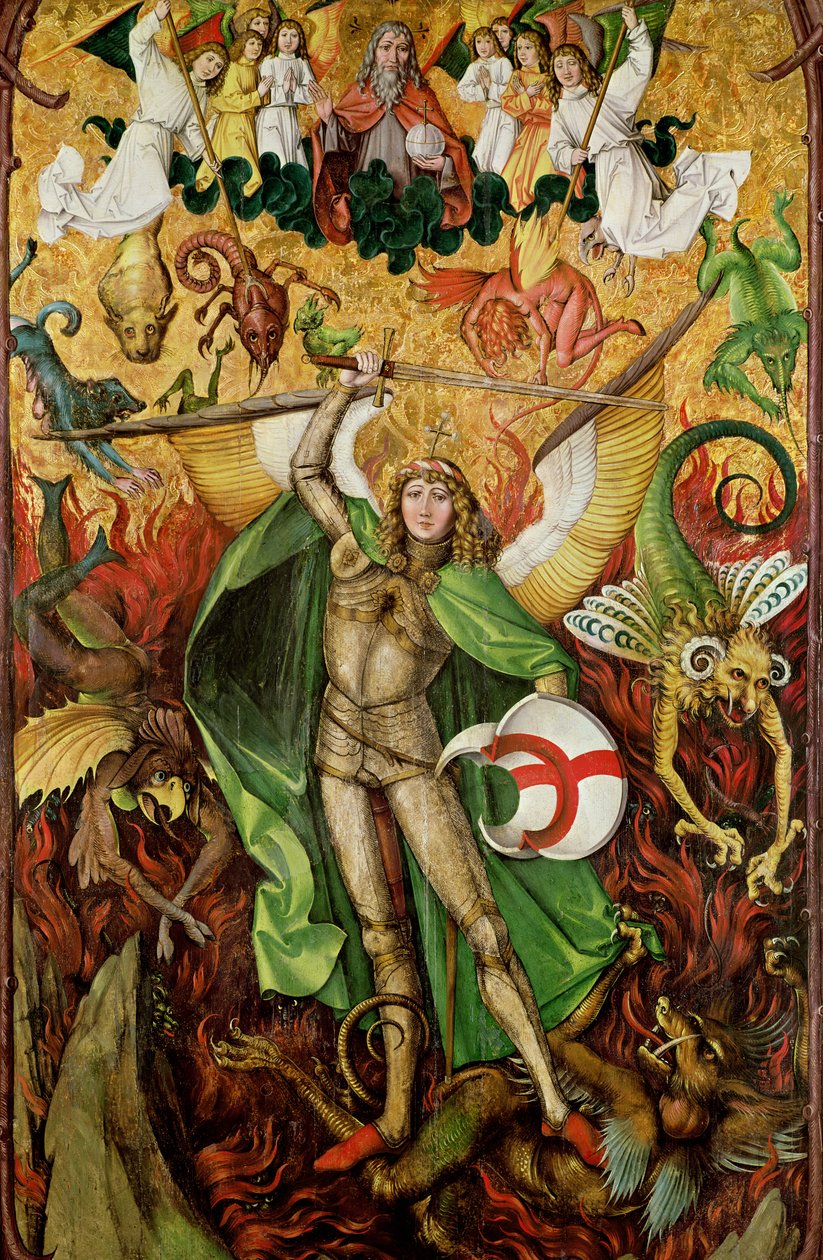 Szent Mihály arkangyal harcban Luciferrel, 1490-1505 körül (olaj, fa) alkotó: Hans Leu