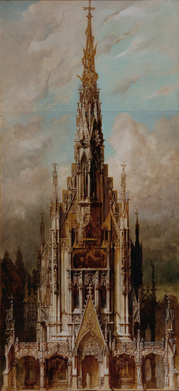 Gótikus Szent Mihály temetkezési templom, toronyhomlokzat alkotó: Hans Makart