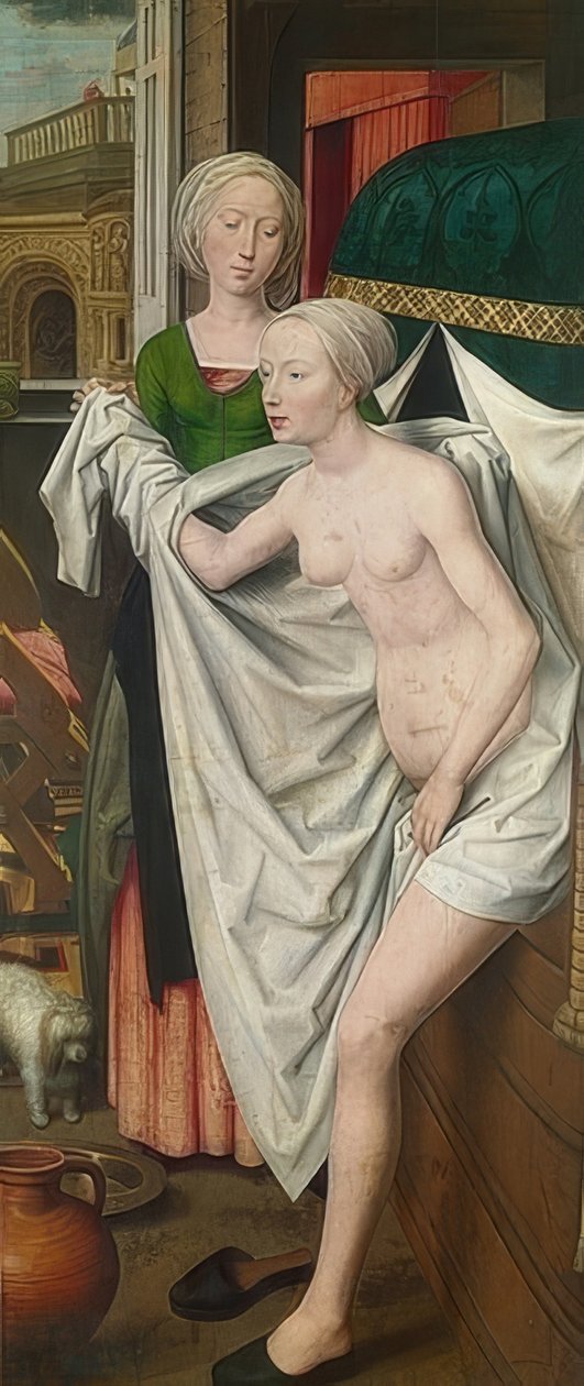 Bathsaba a fürdőben. 1485 körül alkotó: Hans Memling
