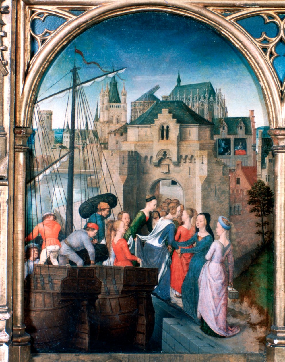 Szent Orsolya-szentély, érkezés Kölnbe, 1489 alkotó: Hans Memling
