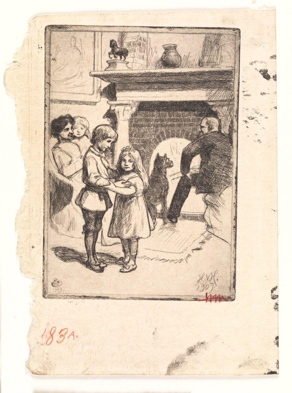 Újévi kártya (a család a kandalló mellett) alkotó: Hans Nikolaj Hansen