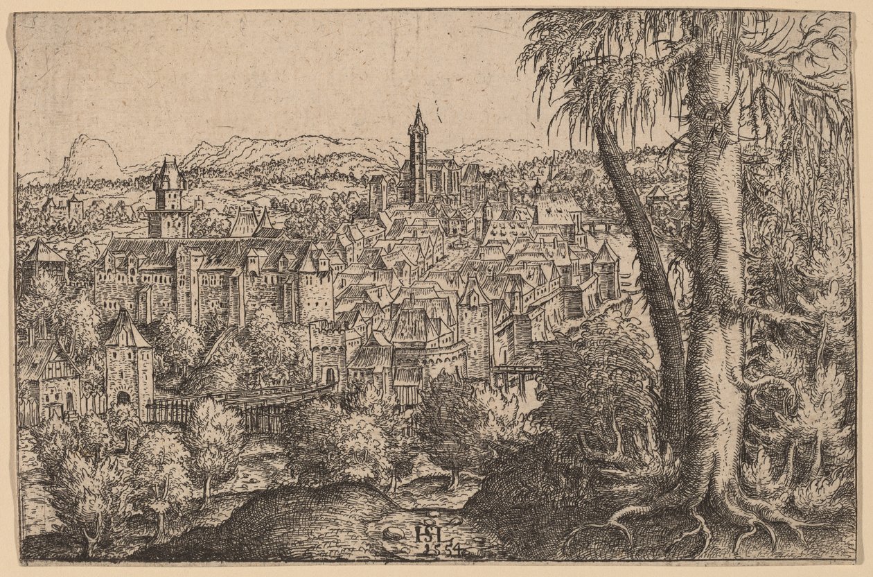 Steyr látképe az Enns-en, 1554. alkotó: Hans Sebald Lautensack