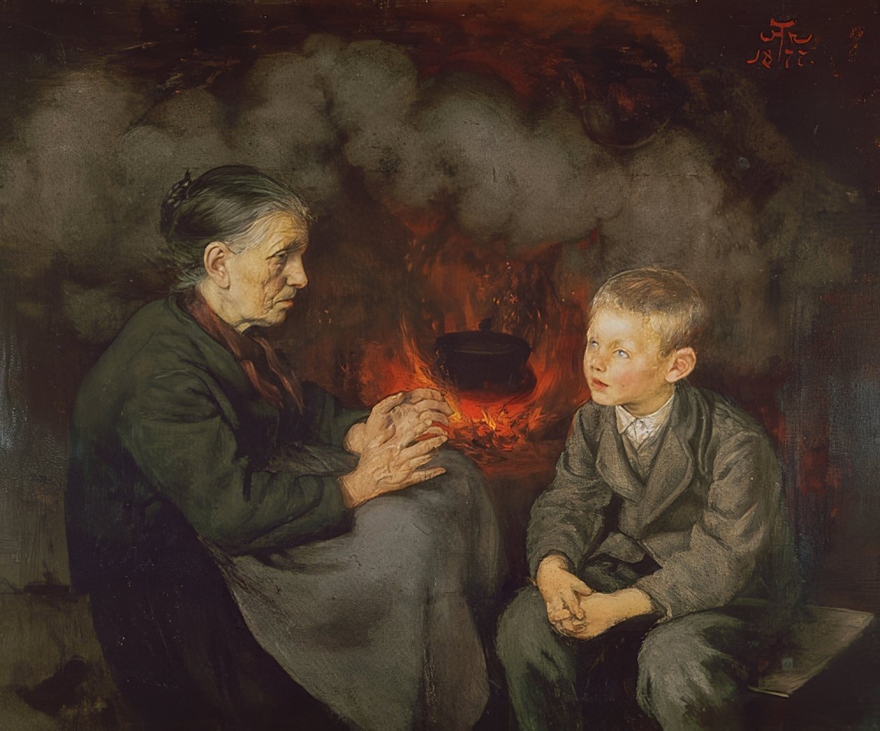 Nagymama meséket mesél alkotó: Hans Thoma