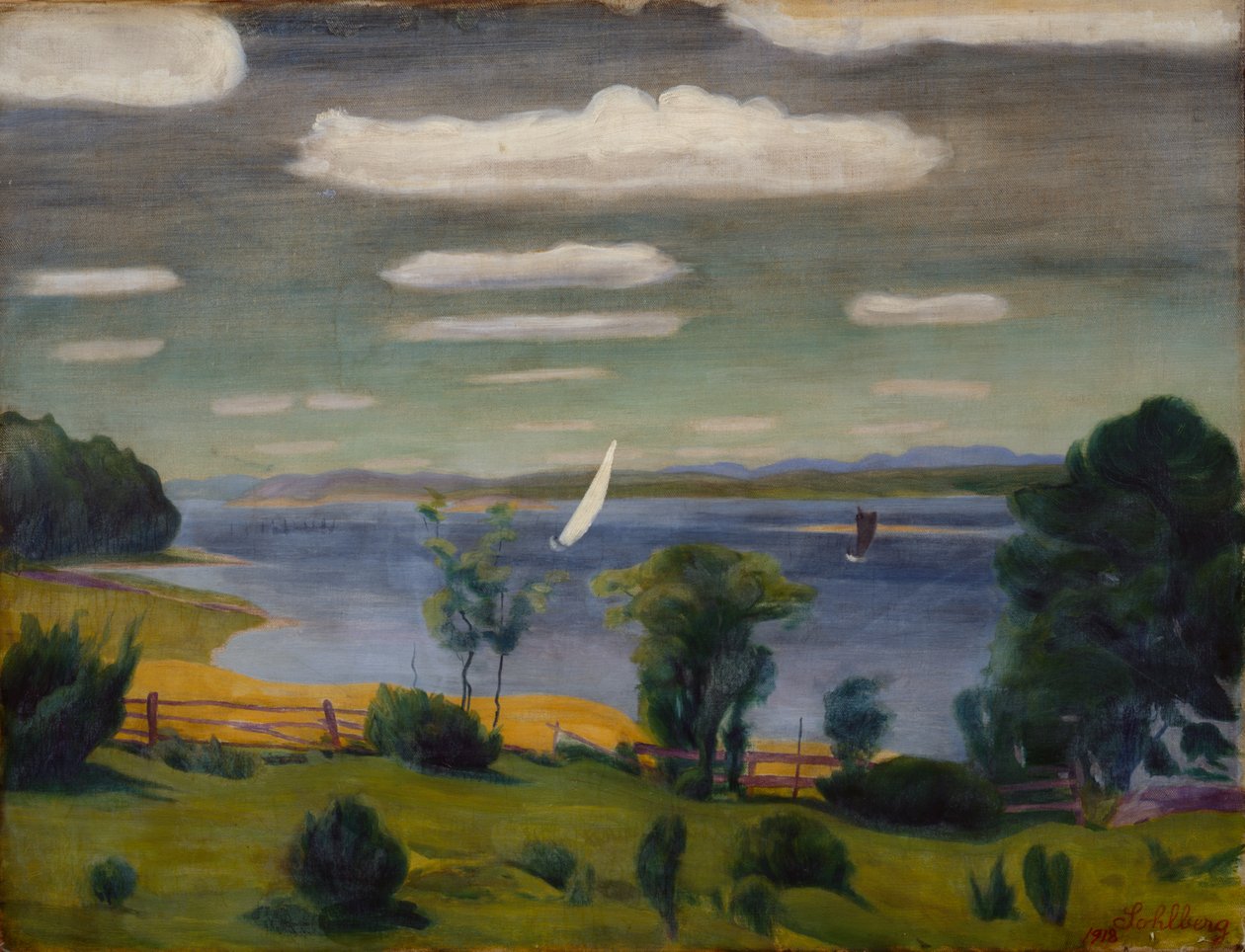 Nyári nap Viksfjordenben, Larvikban alkotó: Harald Oscar Sohlberg