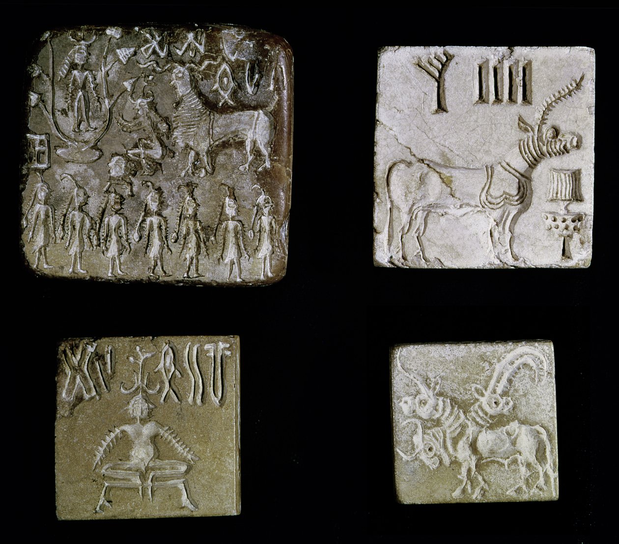 Négy pecsét mitológiai állatokat ábrázolva, Mohendzsó-Daróból, Indus-völgy, Pakisztán, Kr. e. 3000-1500 alkotó: Harappan