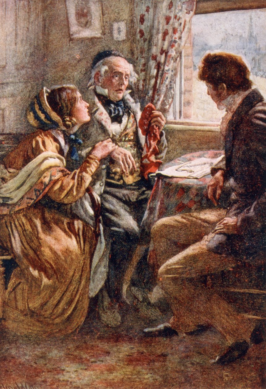 Arthur Clennam elmeséli a jó hírt, illusztráció a Dickens karaktervázlataihoz, amelyet B.W. Matz, 1924 alkotó: Harold Copping