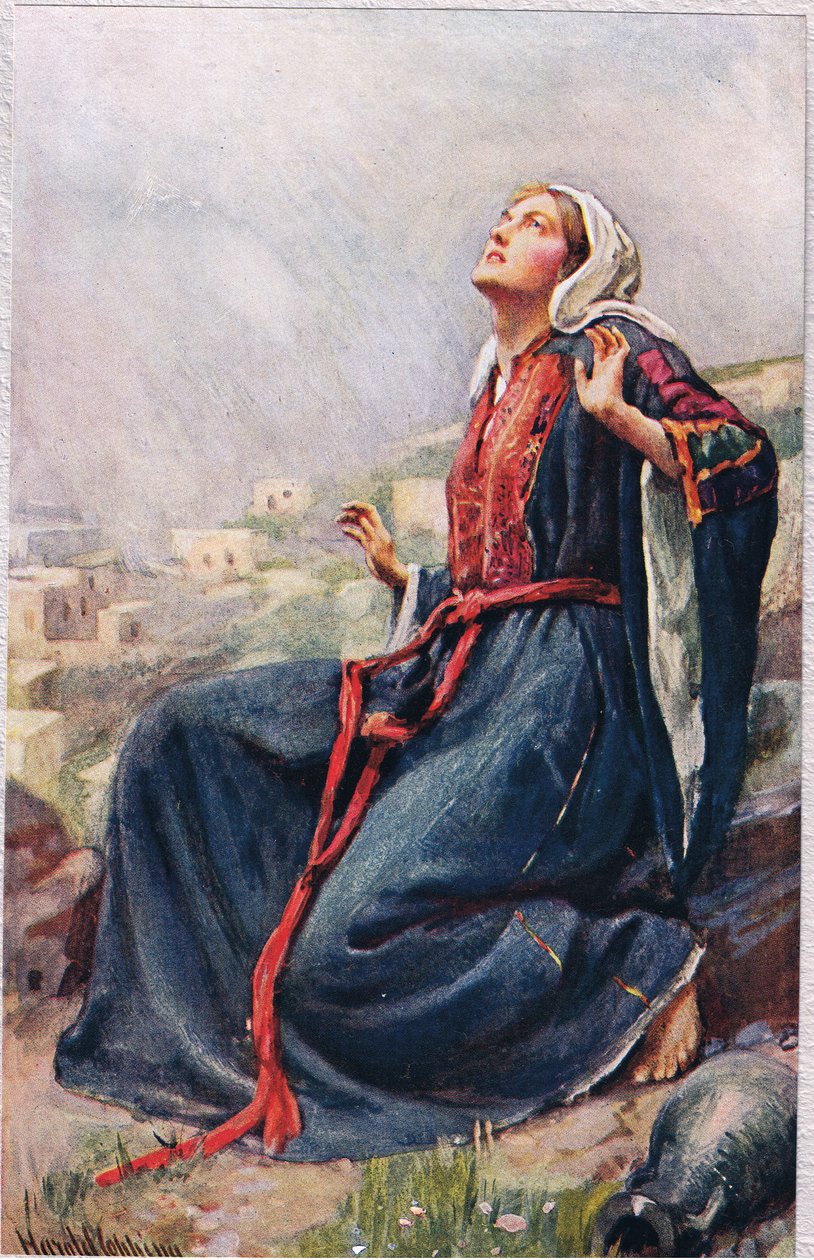 Mária, Jézus Anyja, illusztráció a „Women of the Bible”-ből, a The Religious Tract Society kiadása, 1927 alkotó: Harold Copping