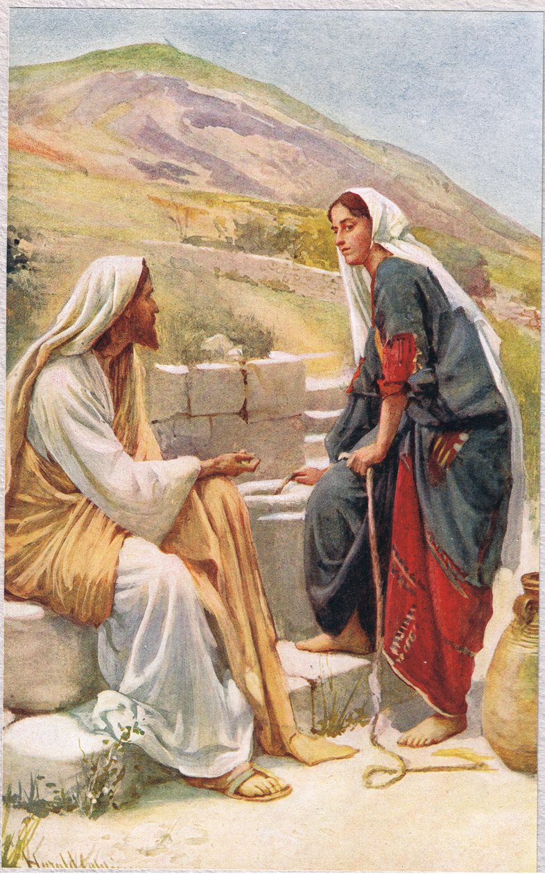 Woman of Samaria, illusztráció a „Women of the Bible” című könyvből, a The Religious Tract Society, 1927 alkotó: Harold Copping