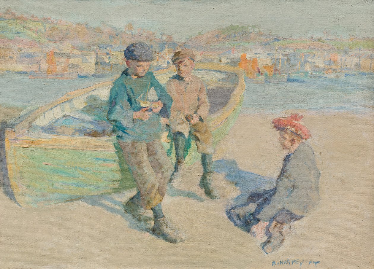 Gyerekek Newlyn Harborban alkotó: Harold Harvey