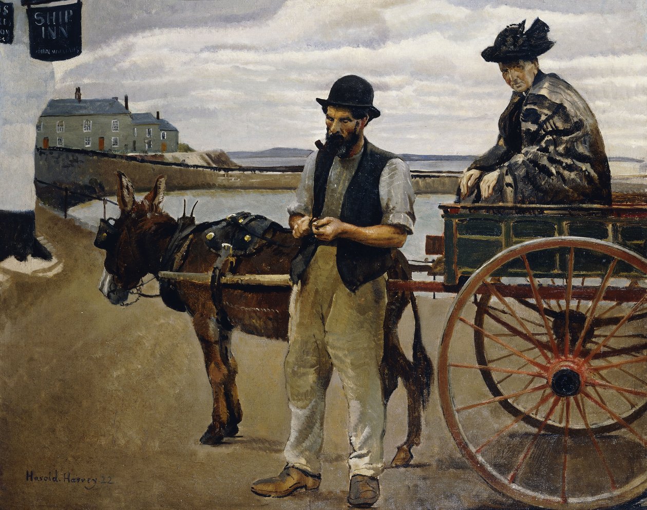 Férfi egy nővel a kosárban alkotó: Harold Harvey