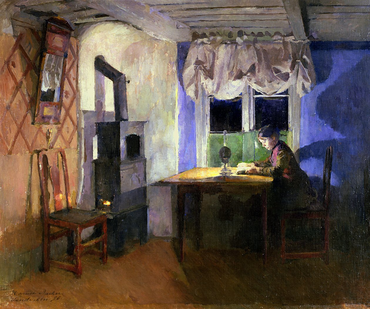 Lámpafény által, 1890 alkotó: Harriet Backer