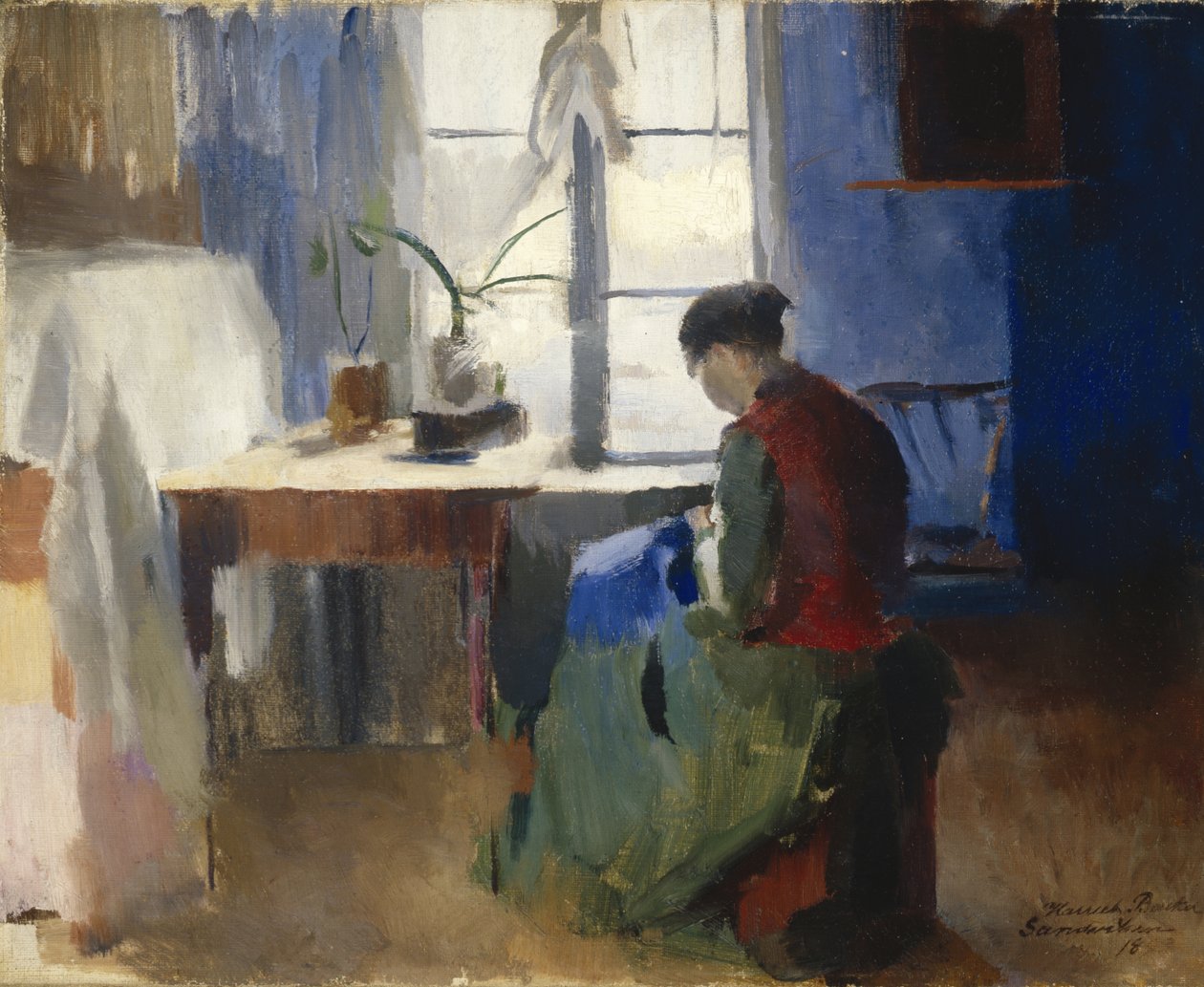 Nő varrás alkotó: Harriet Backer