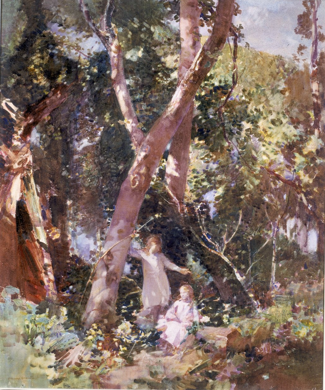 Copse, Dunston Sussex (akvarell és testfesték a kártyán) alkotó: Harry Watson