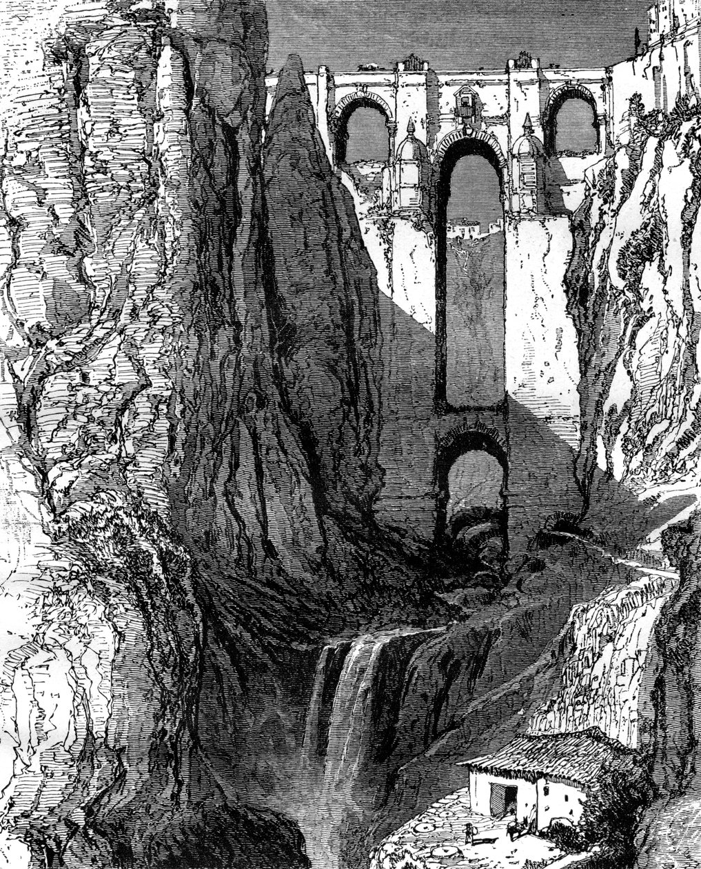 Új híd, Ronda, Spanyolország, 19. század. alkotó: Harry Fenn