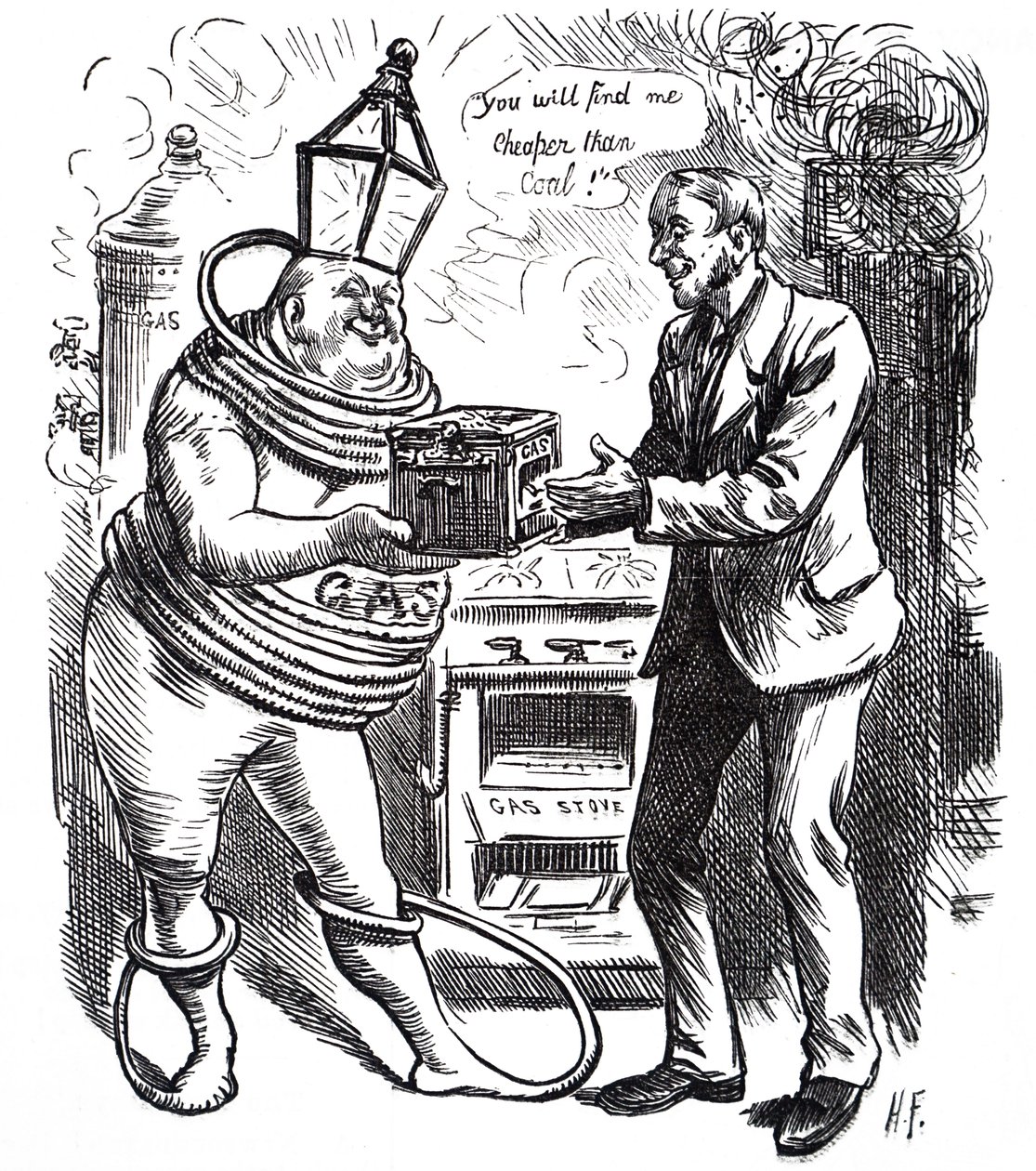 A gáz olcsó költsége. alkotó: Harry Furniss