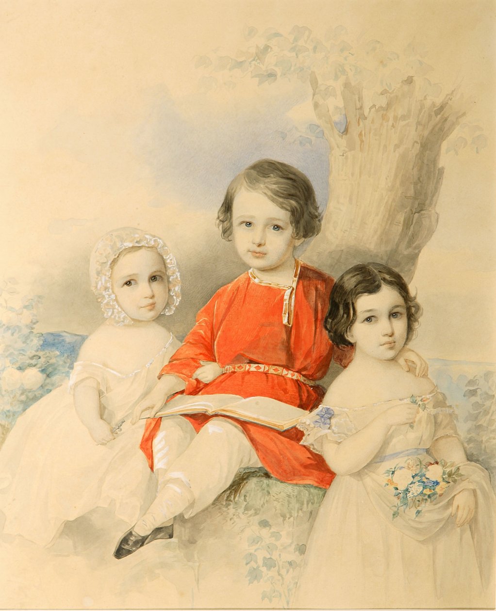 Gyermekek egy tájban, 1840-es évek. alkotó: Hau