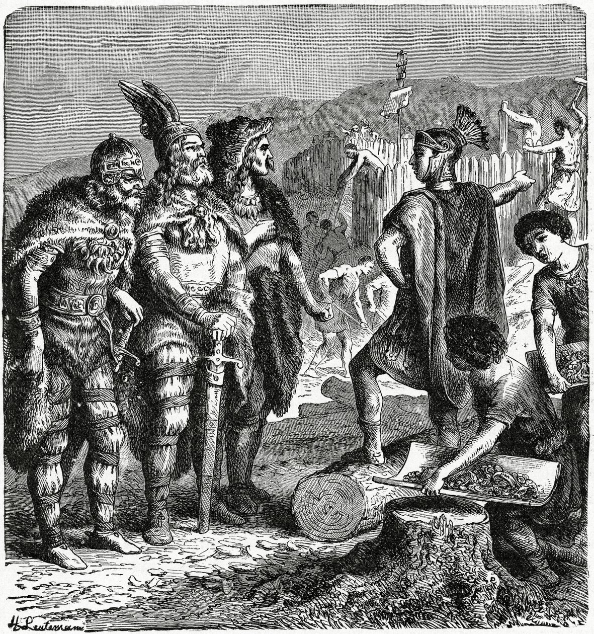 Julianus és frank vezérek, 1880 körüli metszet alkotó: Heinrich Leutemann