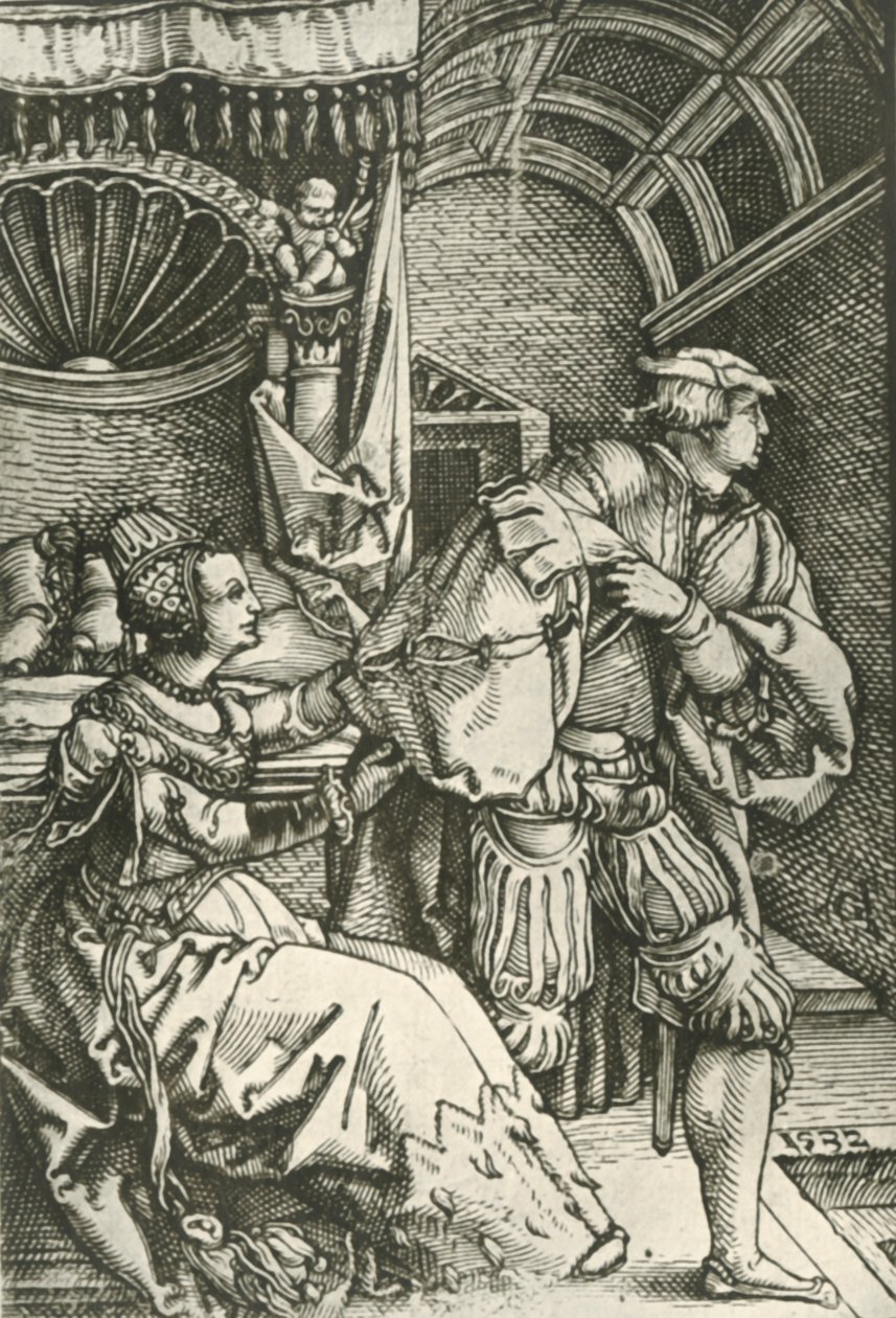 Joseph Potiphars felesége elől menekül, 1532, 1908. alkotó: Heinrich Aldegrever