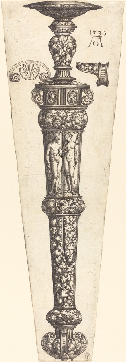 Nagy tőrhüvely meztelen párral, 1536. alkotó: Heinrich Aldegrever