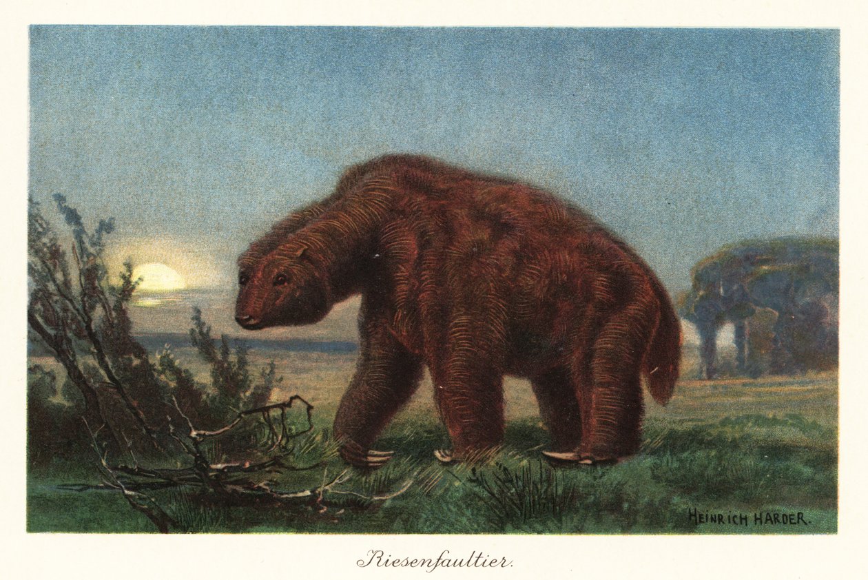 Megatherium americanum a holdfényben. alkotó: Heinrich Harder