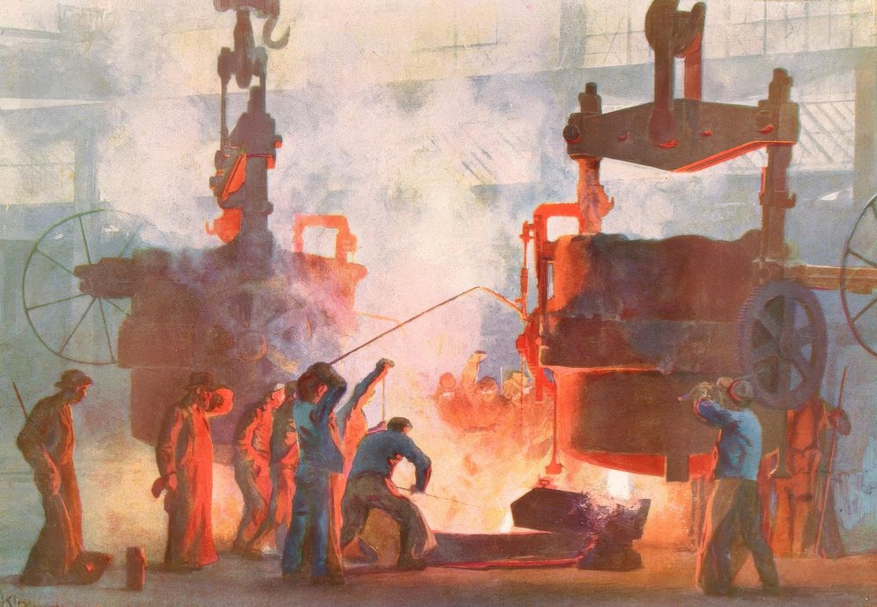 Öntött acél Kruppnál / H. Kley alkotó: Heinrich Kley