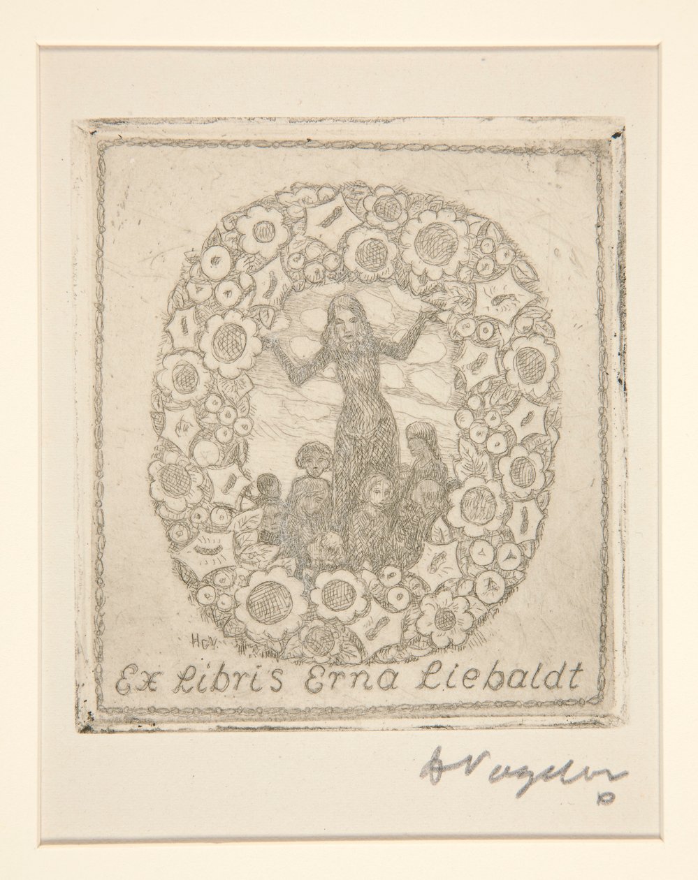 Könyvtábla: Ex Libris Erna Liebaldt alkotó: Heinrich Vogeler