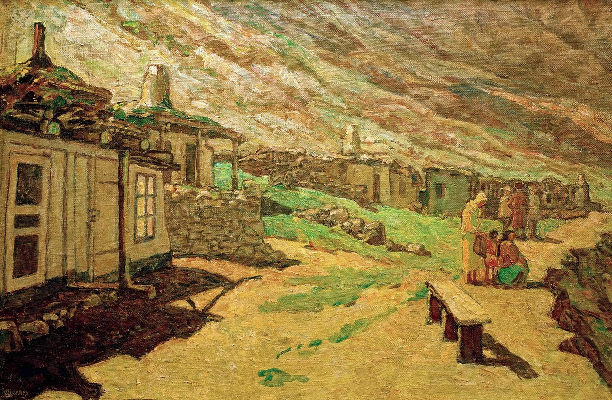 Régi falu a Kaukázusban, 1940. alkotó: Heinrich Vogeler