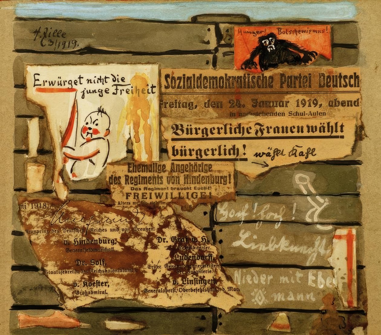 H. Zille, Plakatwand 1919 / Kollázs alkotó: Heinrich Zille