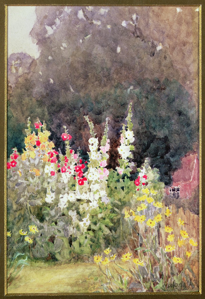 Hollyhocks, alkotó: Helen Allingham