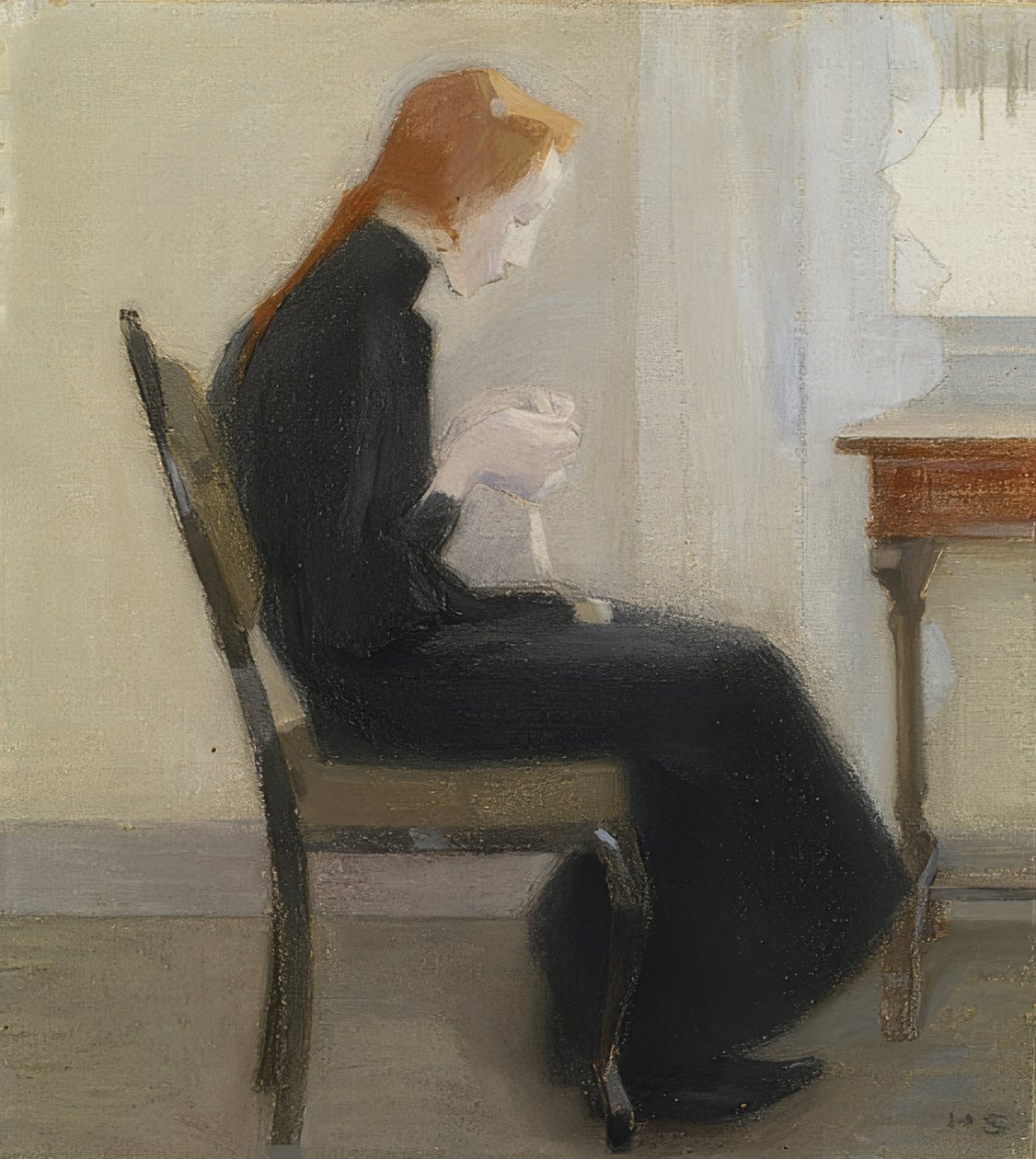 Horgoló lány. 1904 alkotó: Helene Schjerfbeck