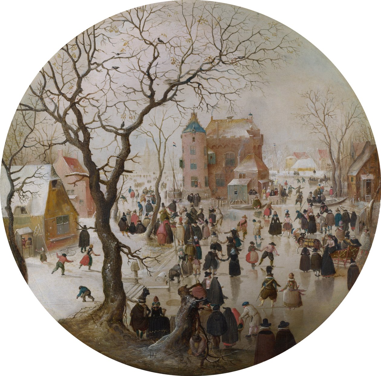 Téli jelenet korcsolyázókkal a kastély közelében alkotó: Hendrick Avercamp