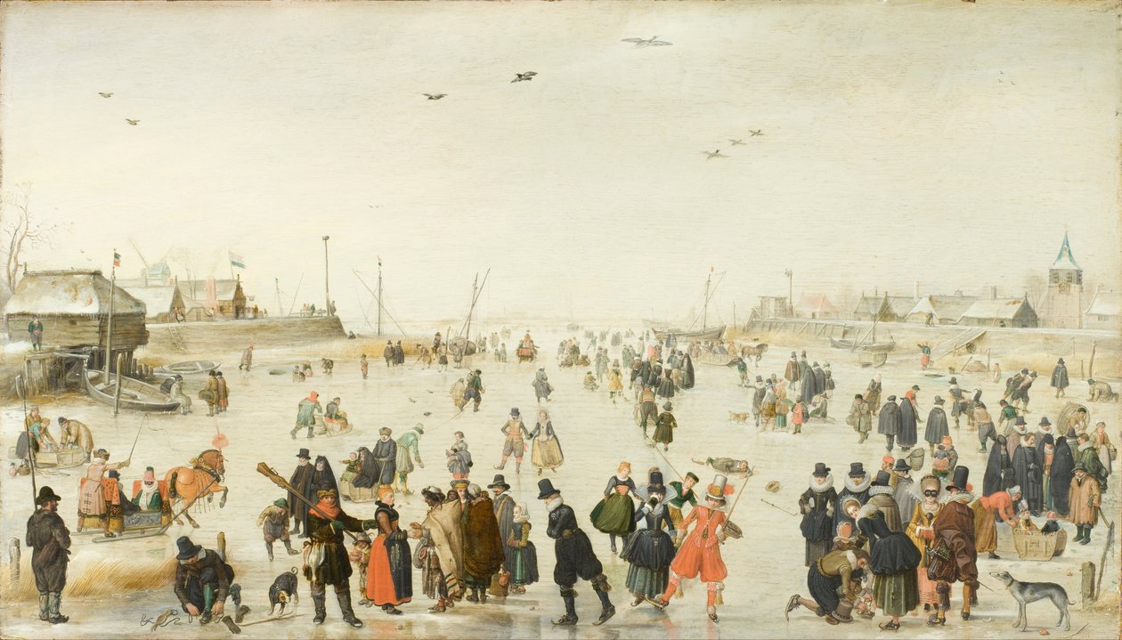 Téli jelenet egy befagyott csatornán alkotó: Hendrick Avercamp