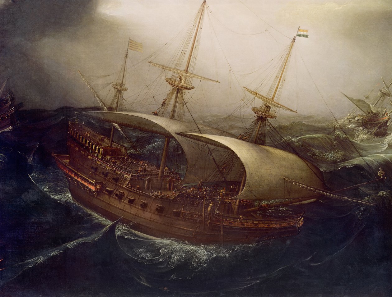 Holland csatahajó viharban (részlet) alkotó: Hendrick Cornelisz. Vroom