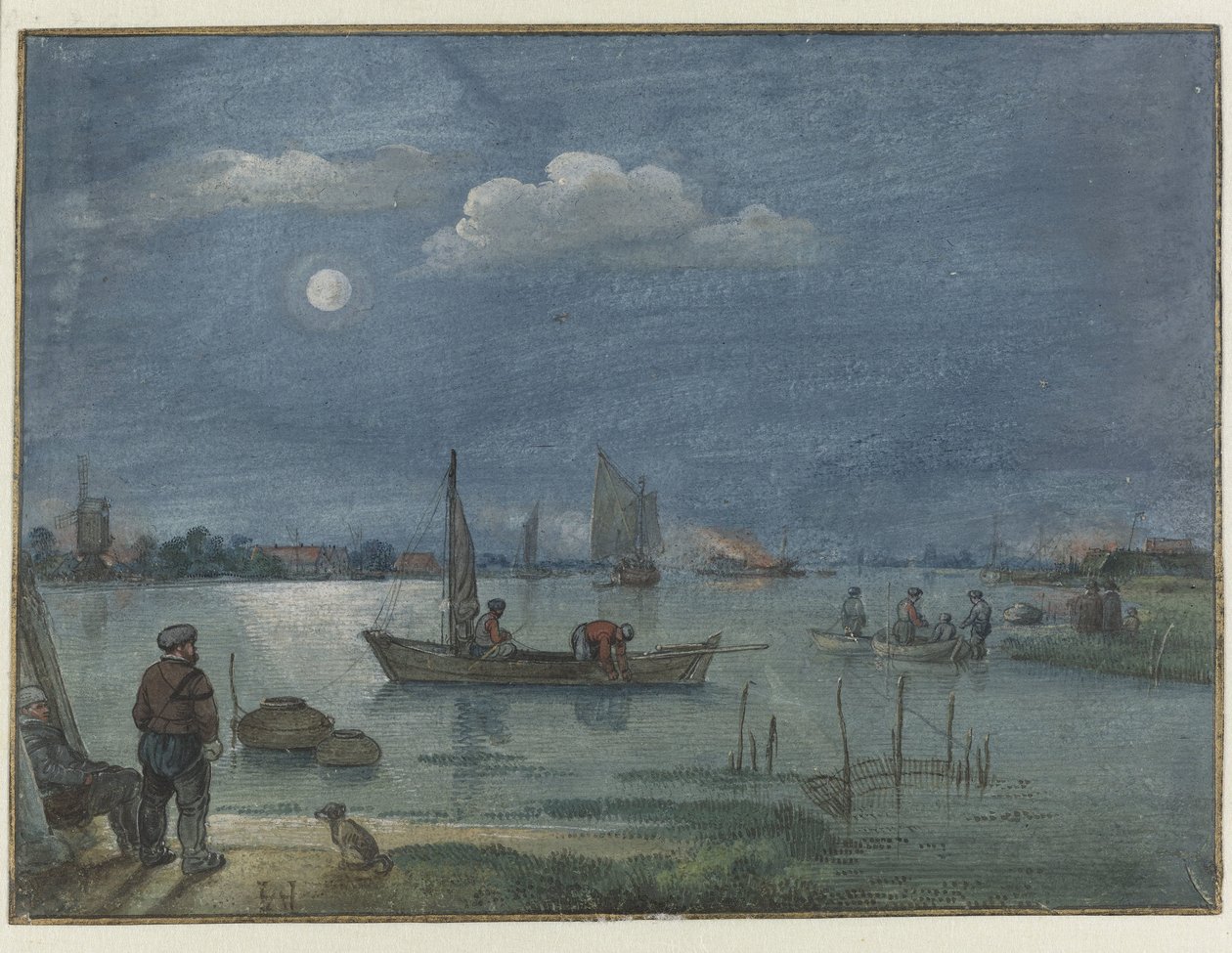 Holdfényes folyó táj halászokkal alkotó: Hendrick Avercamp