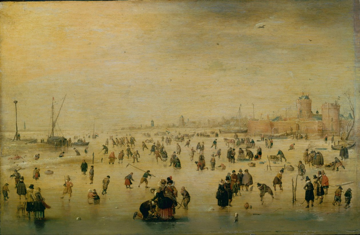 Korcsolyázás jelenet alkotó: Hendrick Avercamp