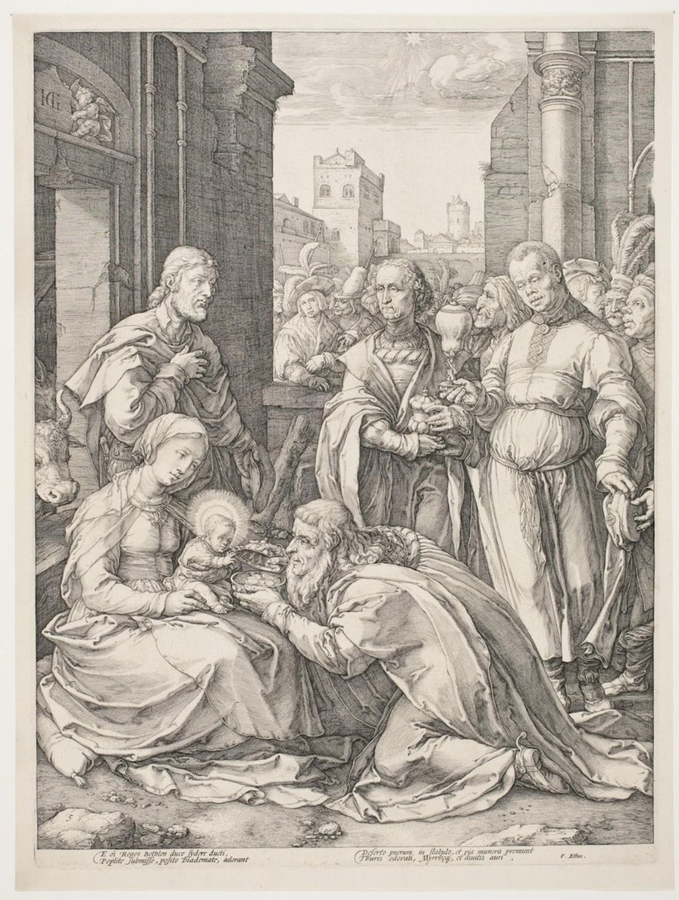A mágusok imádása alkotó: Hendrick Goltzius