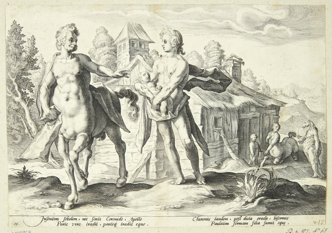 Apollo Cheiront bízza meg Asklepios oktatásával alkotó: Hendrick Goltzius