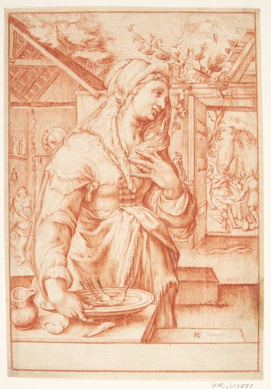 Sarah a konyhában alkotó: Hendrick Goltzius