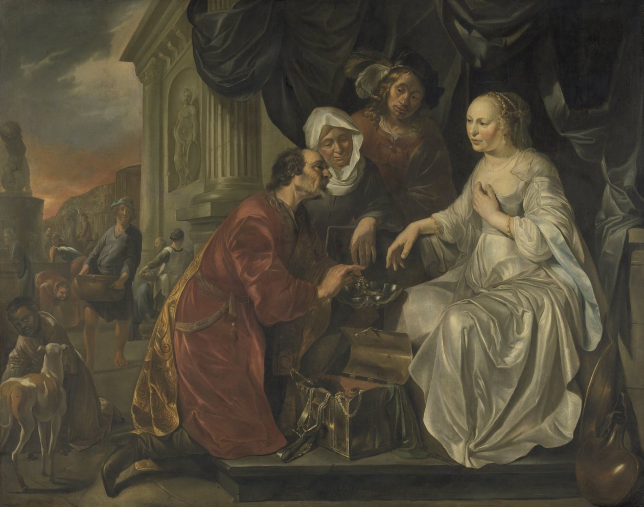 Rebecca ajándékokat kap Ábrahám szolgájától alkotó: Hendrick Heerschop