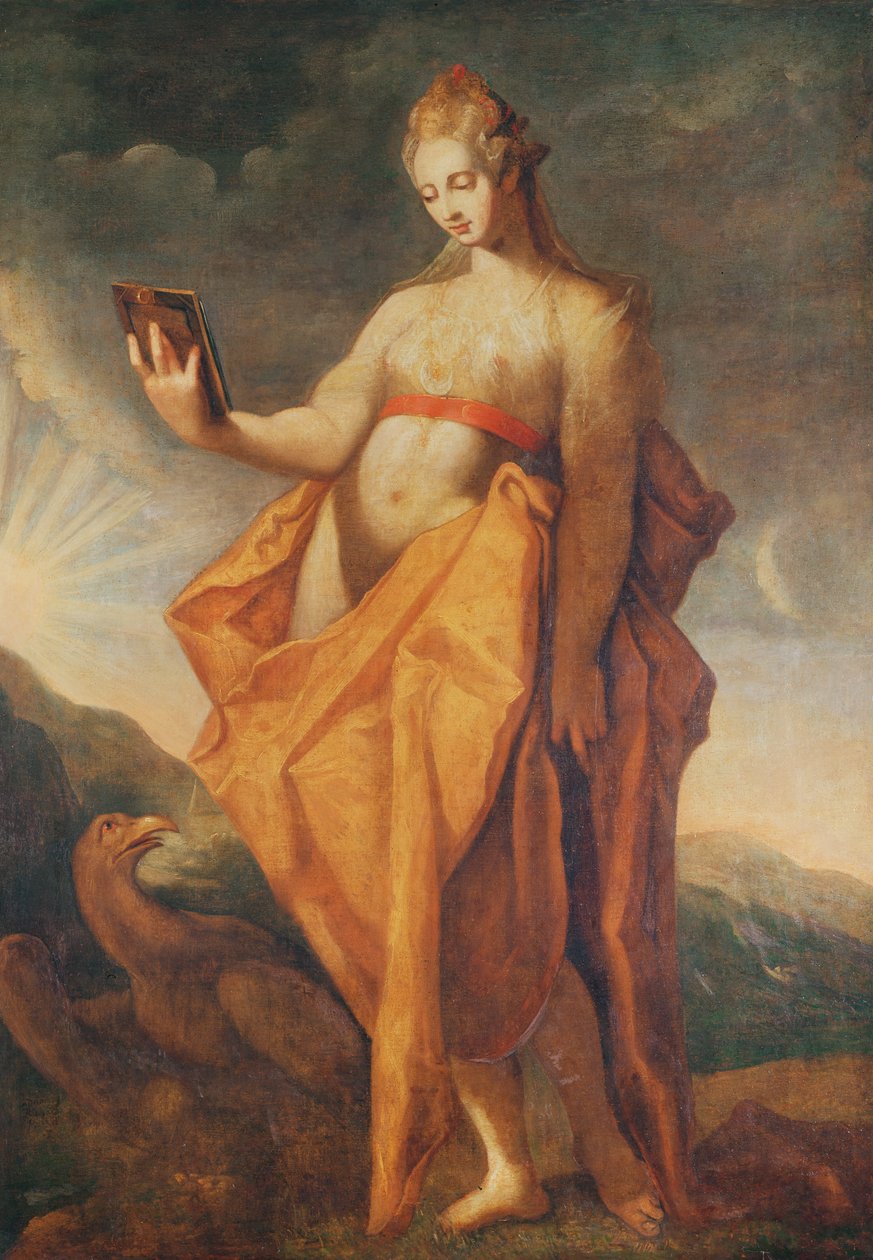 Leto, terhes az ikrekkel, Artemisz és Apollón, lábainál Zeusz sasa. alkotó: Hendrik Goltzius
