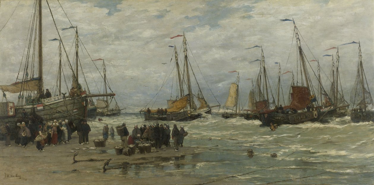 Rózsaszín halászata a hullámtörésben, 1875-85 körül alkotó: Hendrik Willem Mesdag